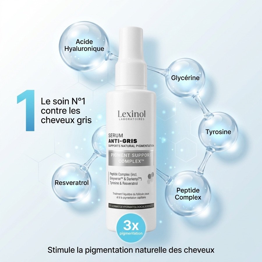 Le Sérum Anti-Gris entouré de ses actifs